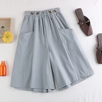 cotton summer korean style wide leg capris women short pants high elastic waist shorts female vetement femme 2021 harajuku d40