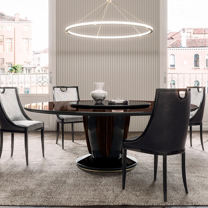 Dining table and chair home Italian light luxury style red black solid wood stainless steel dining round din | Мебель