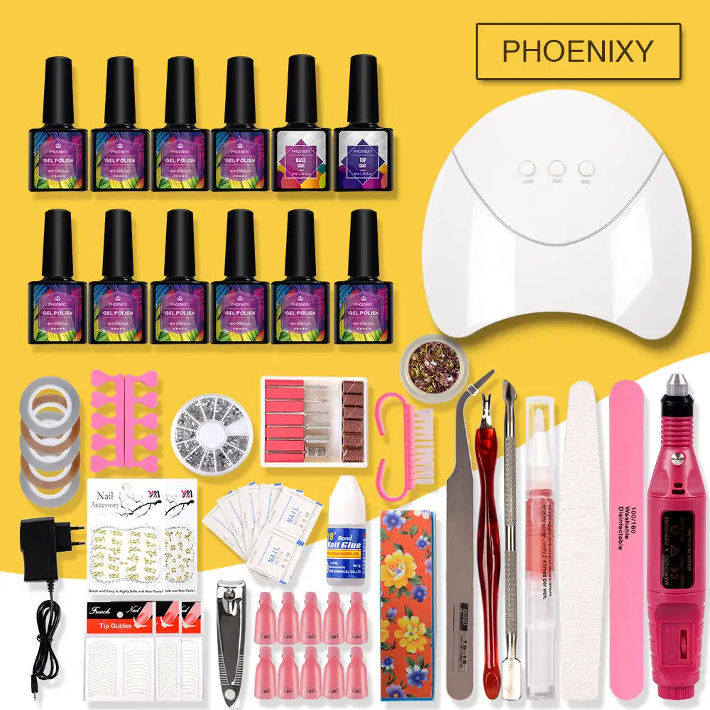 36w-10 nail polish Маникюрный набор, электрический набор для ногтей, УФ светодиодный светильник на 8 мл, набор для гель-лака для ногтей, дрель для ногтей, электрическая ручка для маникюра, инструмент для дизайна ногтей - Цвет: 36w-10 nail polish
