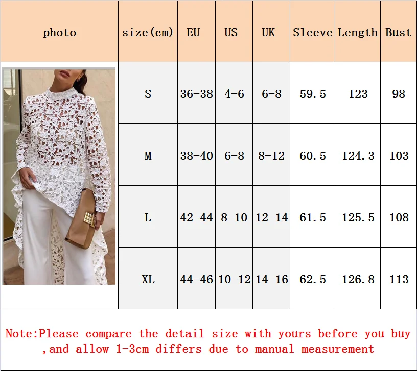 Женская блузка с длинным рукавом кружевная Длинная цветочным узором короткая