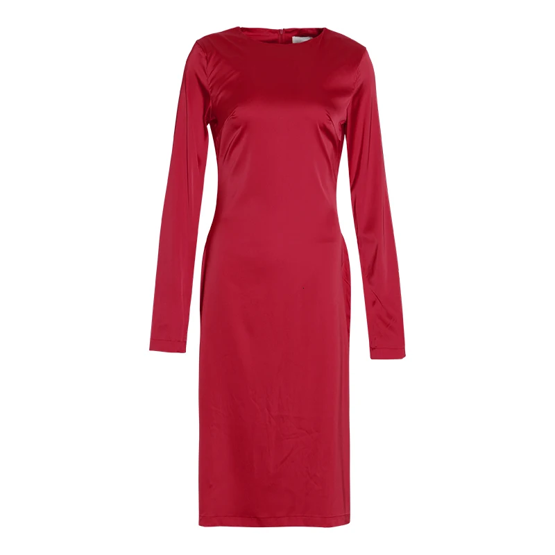 VGH элегантное сатиновое женское платье с круглым вырезом и длинными рукавами