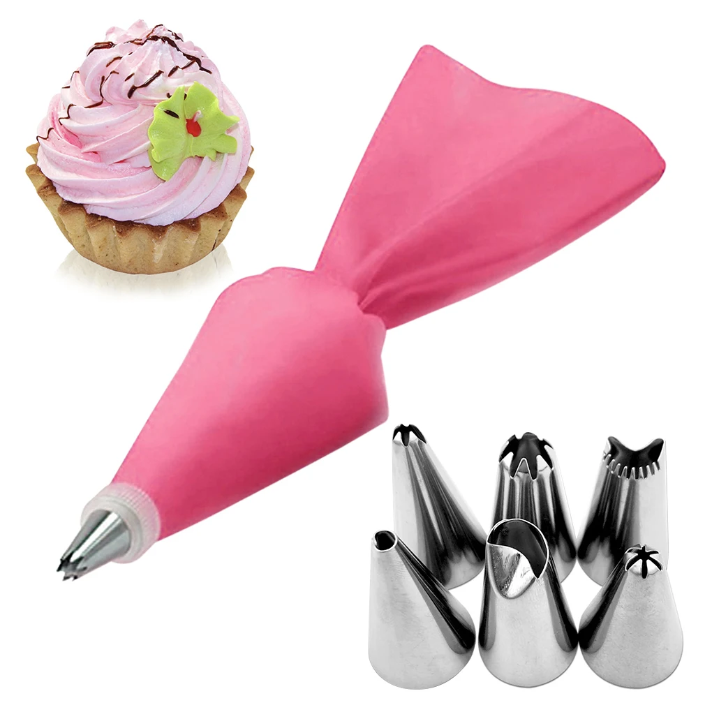 

8Pcs/Set Confectionery Bag With Nozzles Icing Piping Tip Stainless Steel Cake Decorating Tool Pastry Cream Spout For Baking