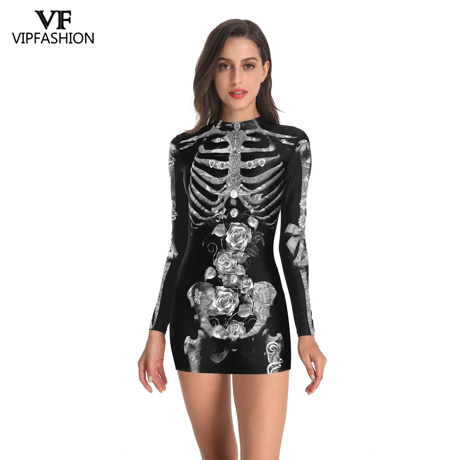 Модное осеннее облегающее платье VIP боди женское для Хэллоуина с золотым