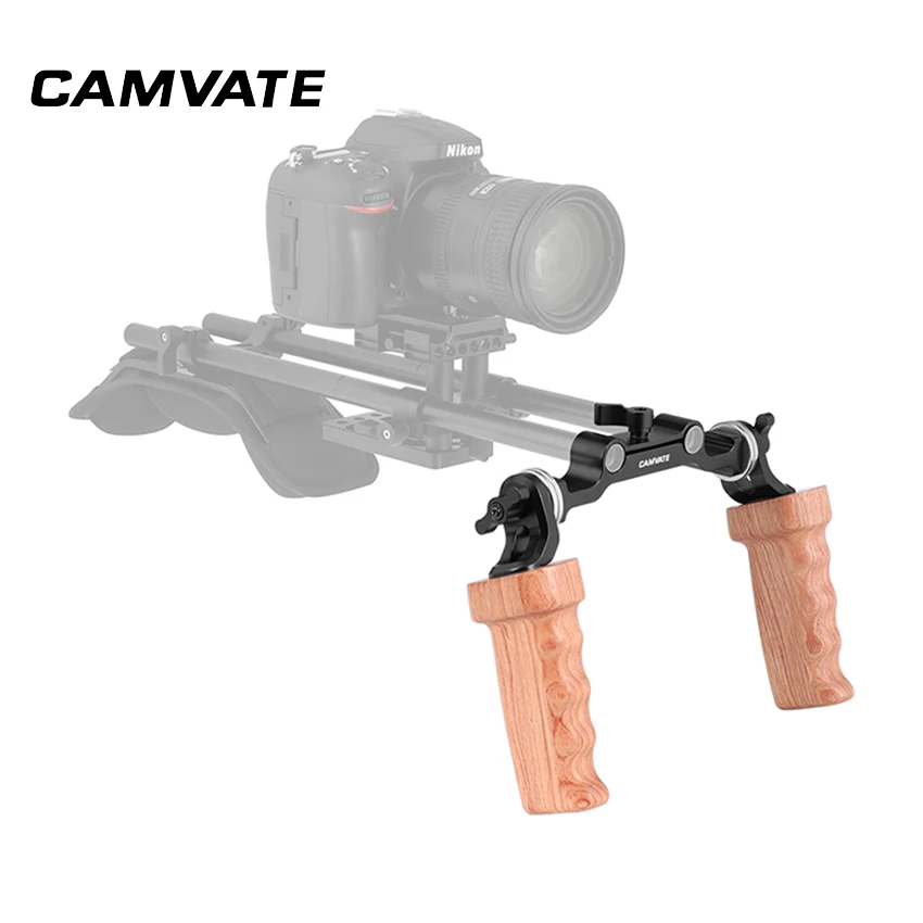 CAMVATE ARRI Rosette ручка пара (дерево) с 15 мм Railblock для DLSR камеры плеча Rig C2422|Аксессуары