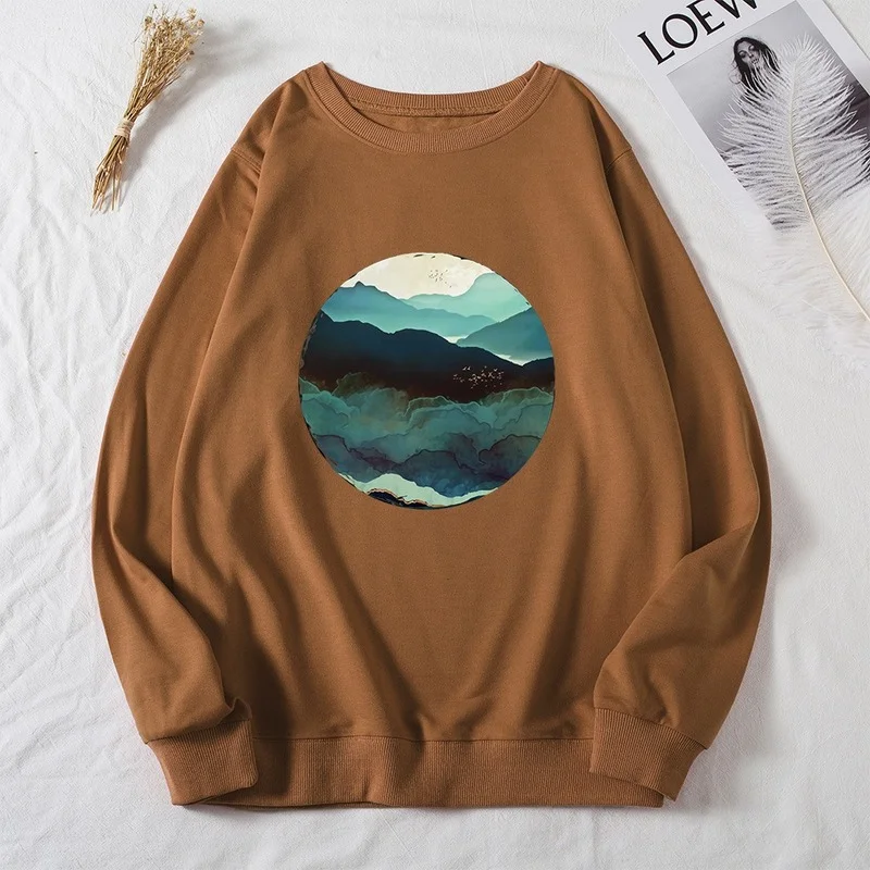 

Autumn Scenery Printed Hoodies Fashion Women Pullovers Female Casual Graphic Streetwear Ladies Regular Round Neck Hoodless Tops