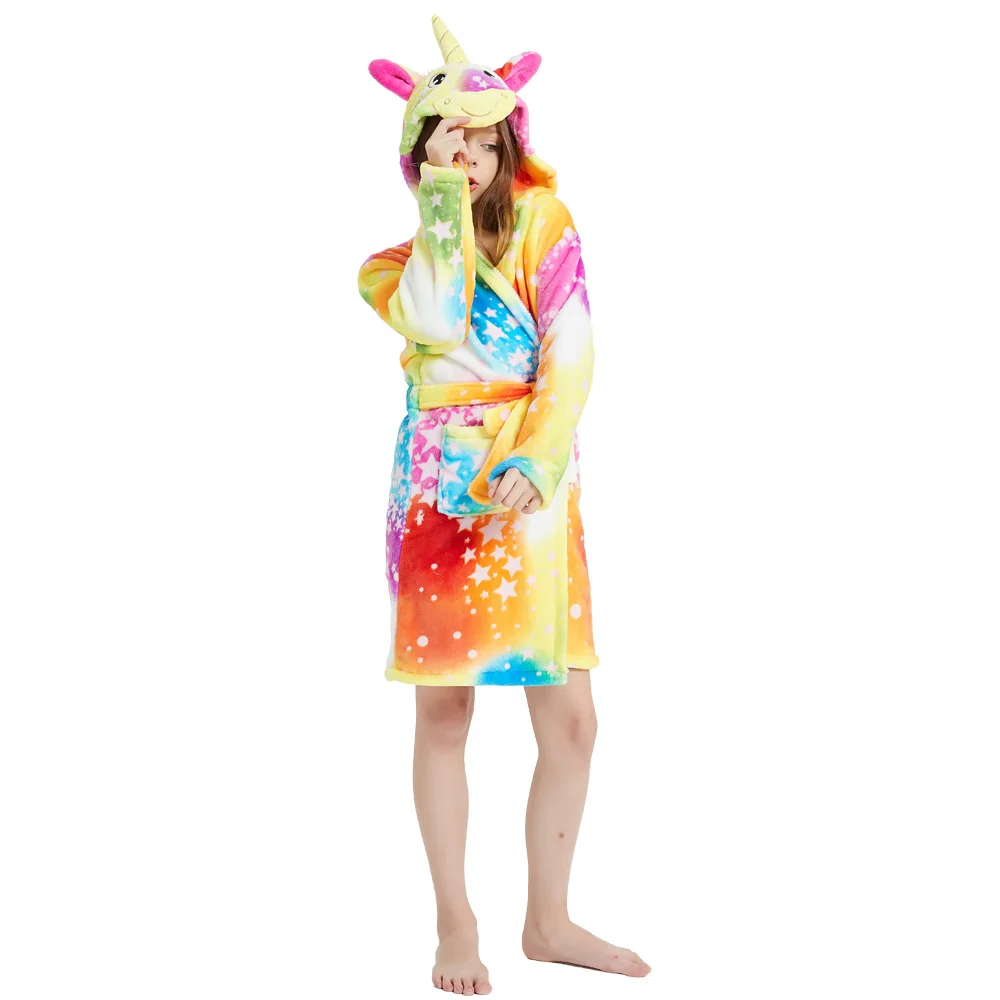 Kigurumi единорог с капюшоном Детские Банные халаты детский Радужный банный халат