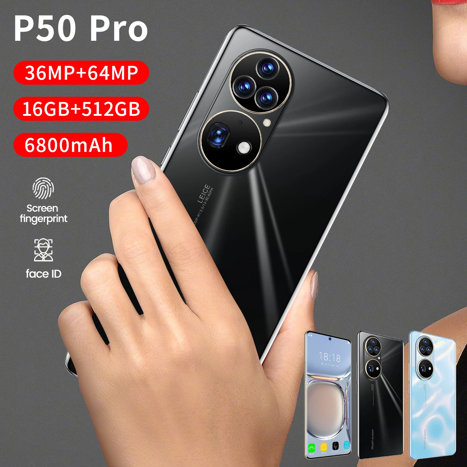 

P50 Pro Smartphone 7.3 HD+Full Display 2400*3200 Android 16+512GB Dual SIM Dual Standby 6800mAh Face ID CellPhone Global Version