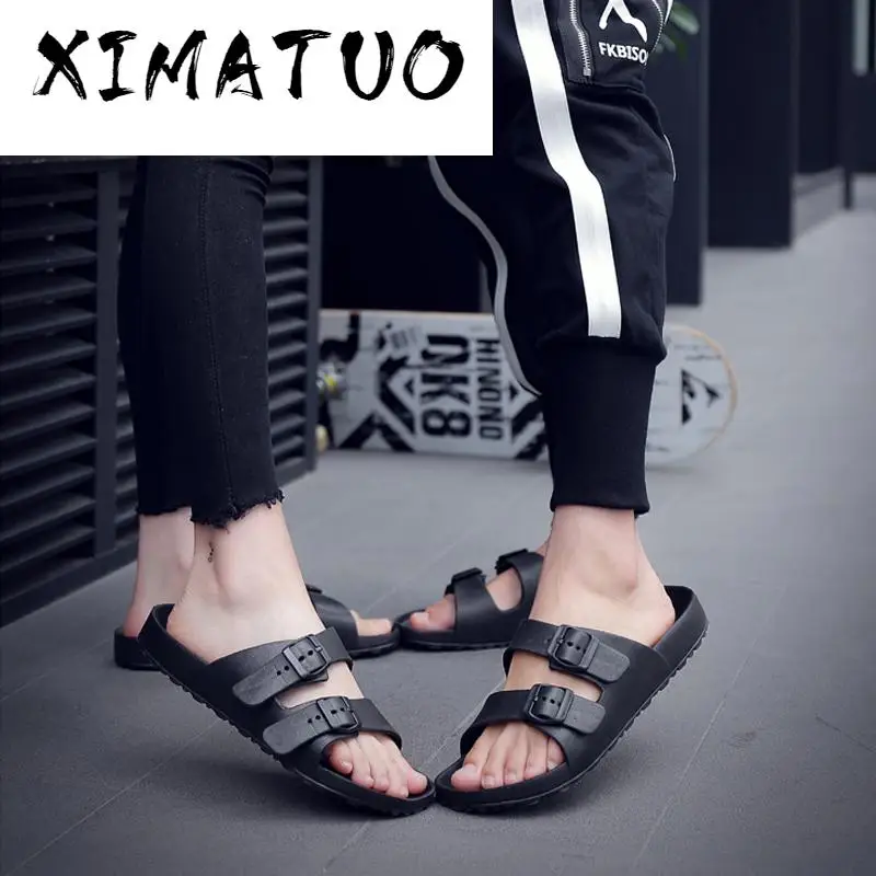 Мужские сандалии Летние пляжные прогулочные мягкие дышащие туфли с пряжкой на