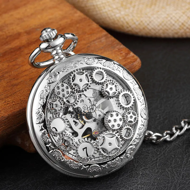 Мужские Механические карманные часы Gearwheel винтажные скелетоны рука ветер