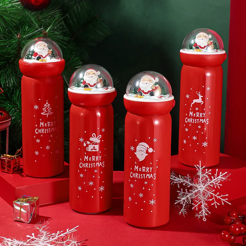 

380ML 304 Stainless Steel Water Bottles Travel Mugs Vacuum Flask Coffee Cups Christmas Gift Tree Elk Santa Claus Cartoon Thermos