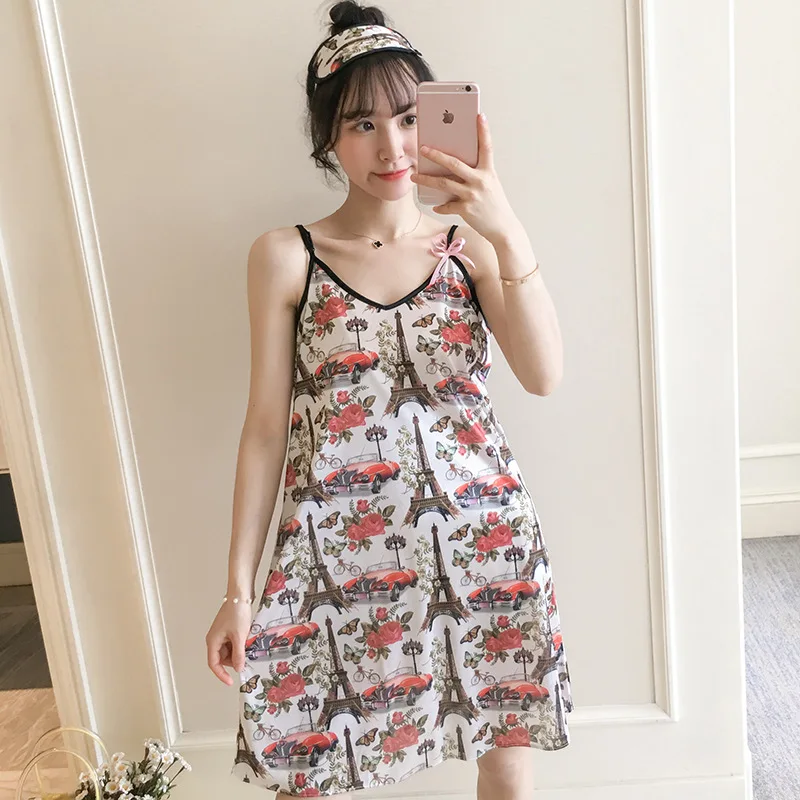 Smmoloa Женская пикантная молочная шелковая ночная рубашка атласная с V-образным