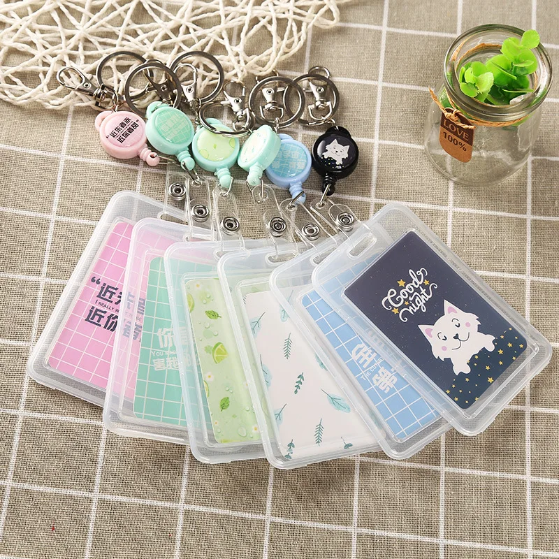 

Credit Card Holder Clear PVC Girl Students Name ID Bank Bus Card Bag Retractable String Cute Card Cover Bags Case
