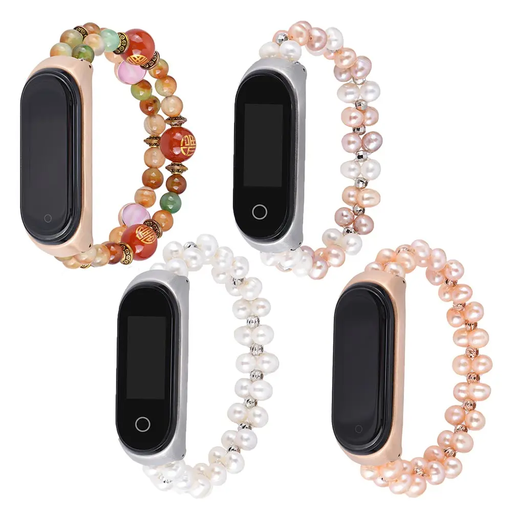 

Exquisite Handmade Agate Pearl Strap for Xiaomi Mi Band 5 4 3 Watchband Girls/Women Fashion Bracelet Elastic Belt Accessories