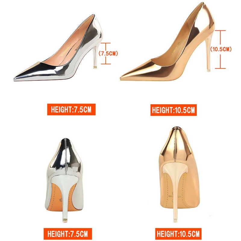 

Women's Shoes Fashion Metal High Heels Wedding Shoes Women's Shoes High Heels Shallow Mouth Pointy Sexy Nightclub Size 34-43