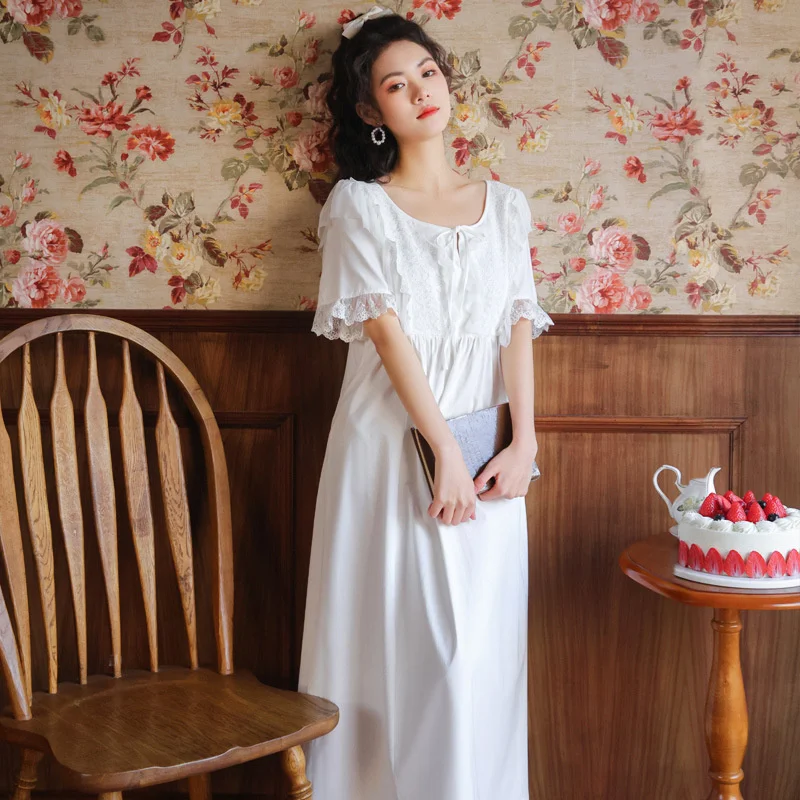 

Short sleeve nightdress women's summer cotton loose size long court style pajamas princess can wear home clothes for spring