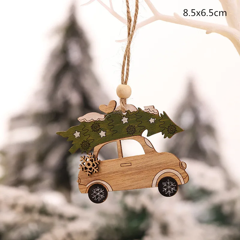 Merry Christmas Elk Деревянные Подвески, украшения орнамент с рождественской елкой DIY деревянные поделки детский подарок украшения для дома Рождественская вечеринка - Цвет: car green tree