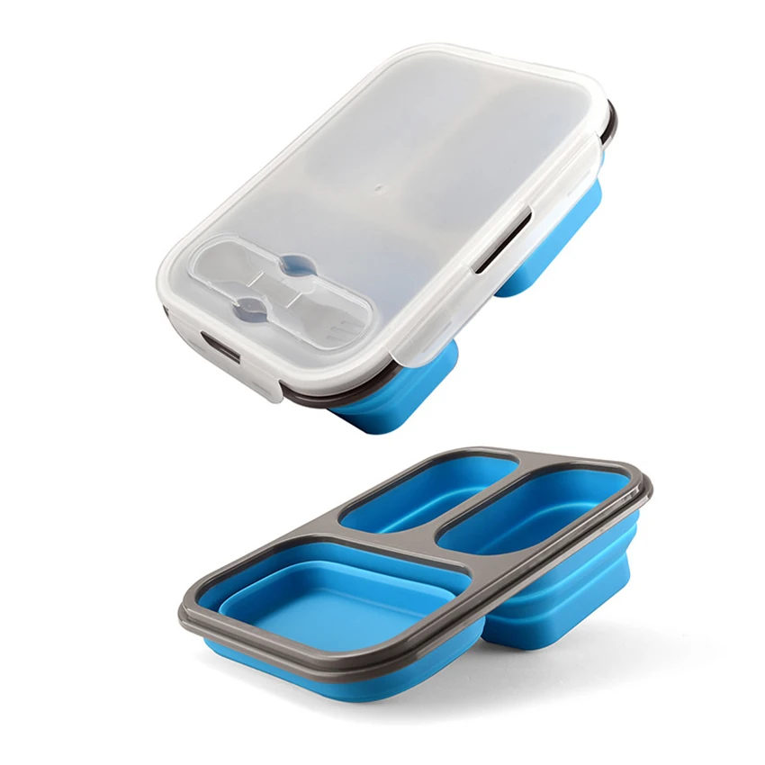 Силиконовые контейнеры для готовой пищи 3 отделения 1100 мл складной контейнер