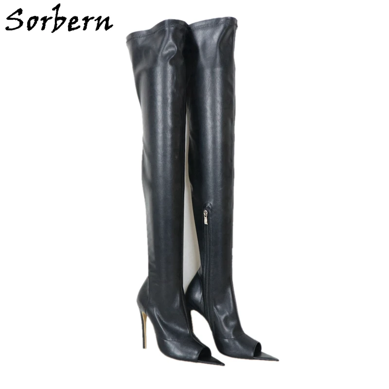 

Сапоги женские выше колена, на шнуровке, с открытым носком, размеры 9