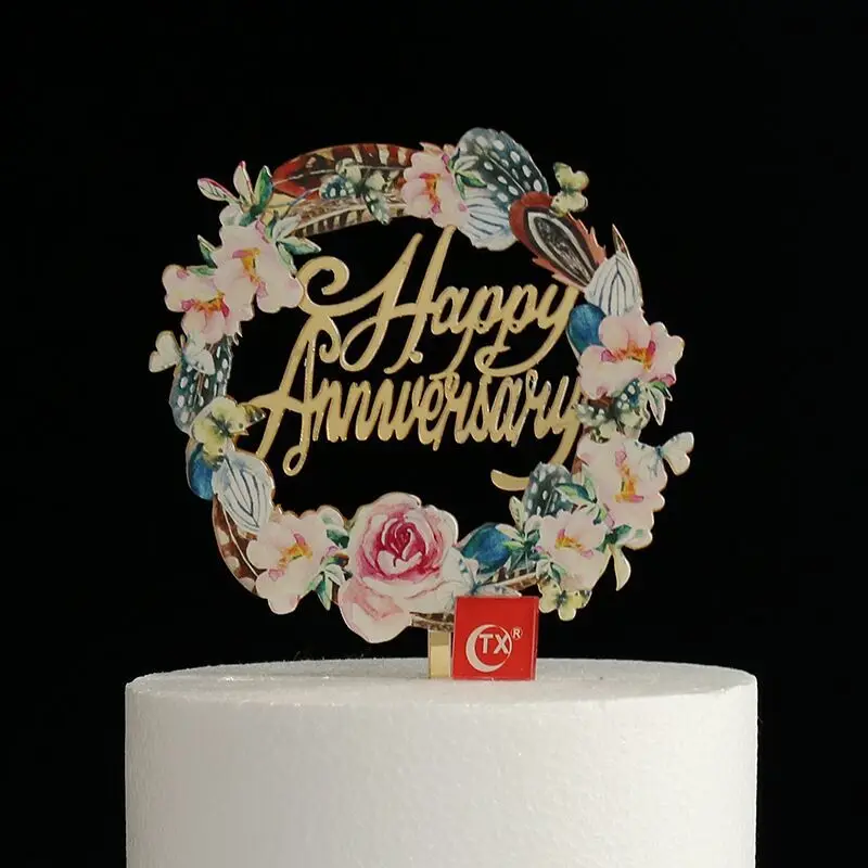 

С юбилеем акриловый торт Топпер цветы золотые акриловые топперы для торта на день рождения на годовщину Свадебные украшения для торта для в...