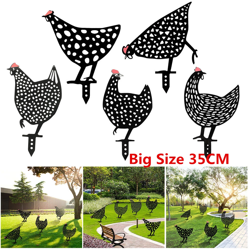 

5Pcs/set Hen Chicken Yard Statue Creative Art Decorative Garden Lawn Stakes Art Rooster Metal Hen Gardening Ornaments Lawn Decor