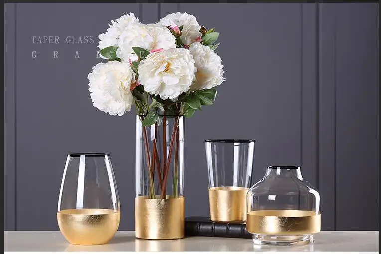 European Retro Glass Vase Metal Alloy Gold Modern Table Creative Home Decorative Artificial Flower Bottle for Wedding | Дом и сад