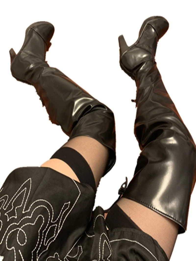 Обувь для косплея NieR Automata 2B YoRHa NO.2 Тип B черные кожаные сапоги выше колена с