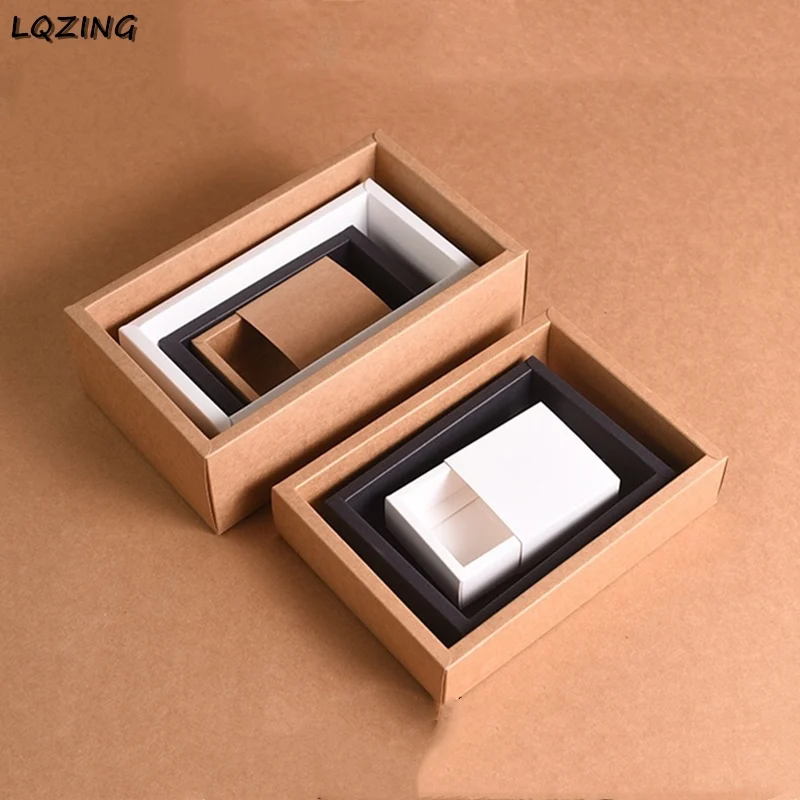 Коробка для подарков черно-белая Крафтовая 20 шт. | Дом и сад