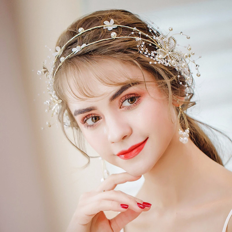 Жемчужные бусины искусственный цветок диадемы Свадебные головные повязки белая