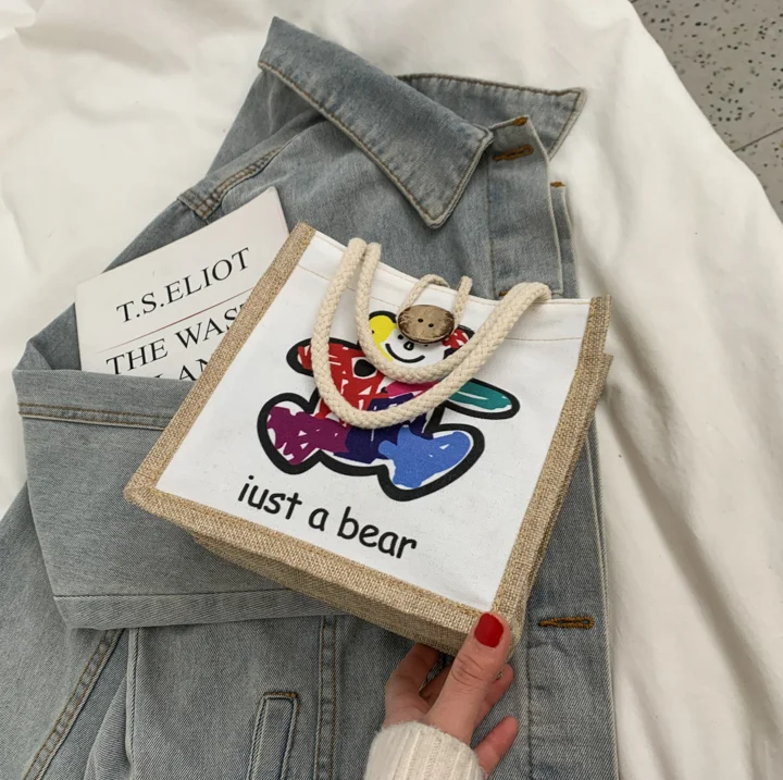 

Canvas Bag Women's Bag New 2021 Girl's Soft Girl Handbag Solid Color Leisure Tote One Shoulder Messenger Bag Bear cub