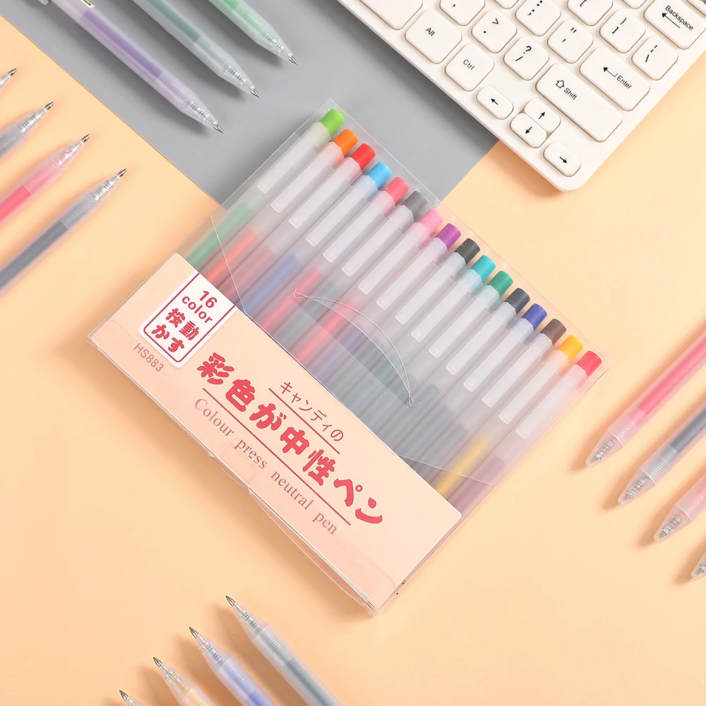 16 цветов/набор яркая гладкая мультяшная Милая цветная гелевая ручка Kawaii
