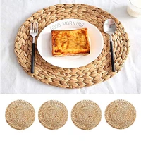 natural table mat handmade water hyacinth woven placemat round heat resistant placemat for home kitchen hotel accessories
