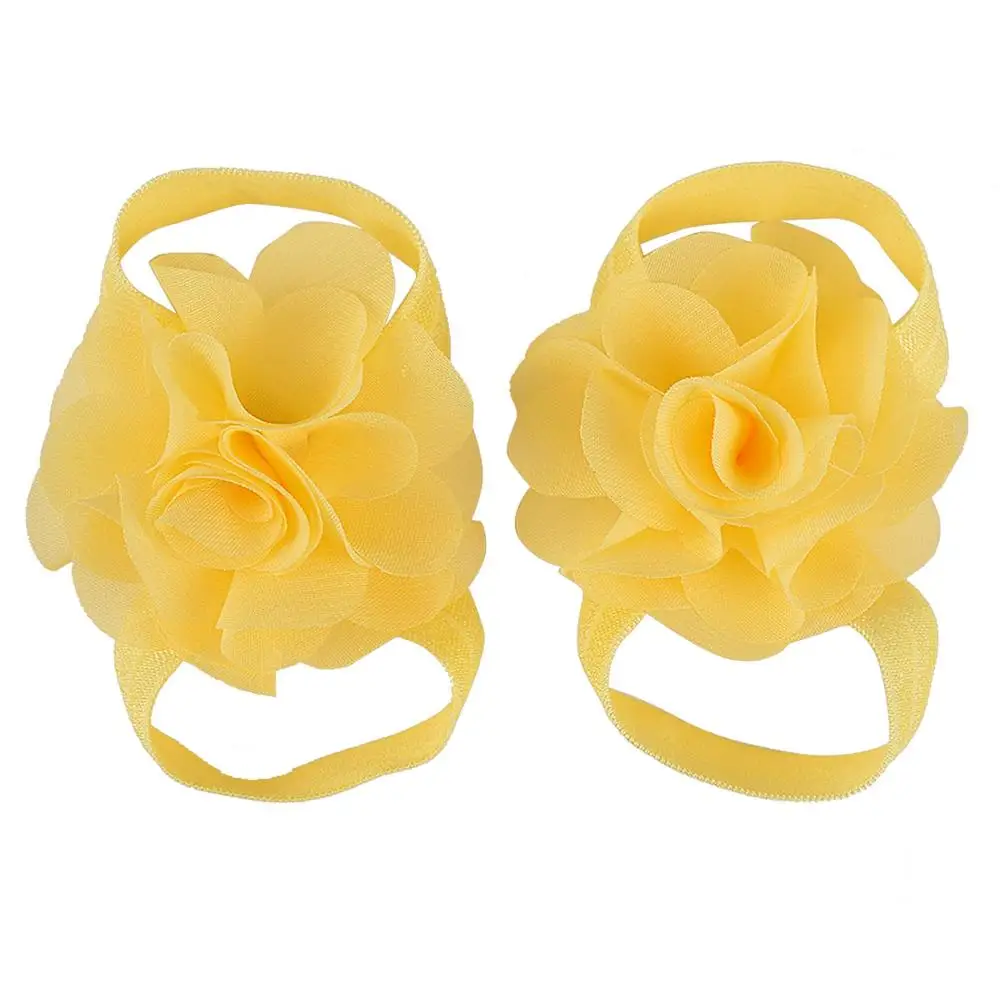 Yellow Новинка; одежда из шифона с цветами; босоножки ботинки сандалии для новорожденных ботиночки для крещения обувь для маленькой девочки реквизит для фотосессии обувь для дня рождения для новорожденных и детей до 12 месяцев - Цвет: Yellow