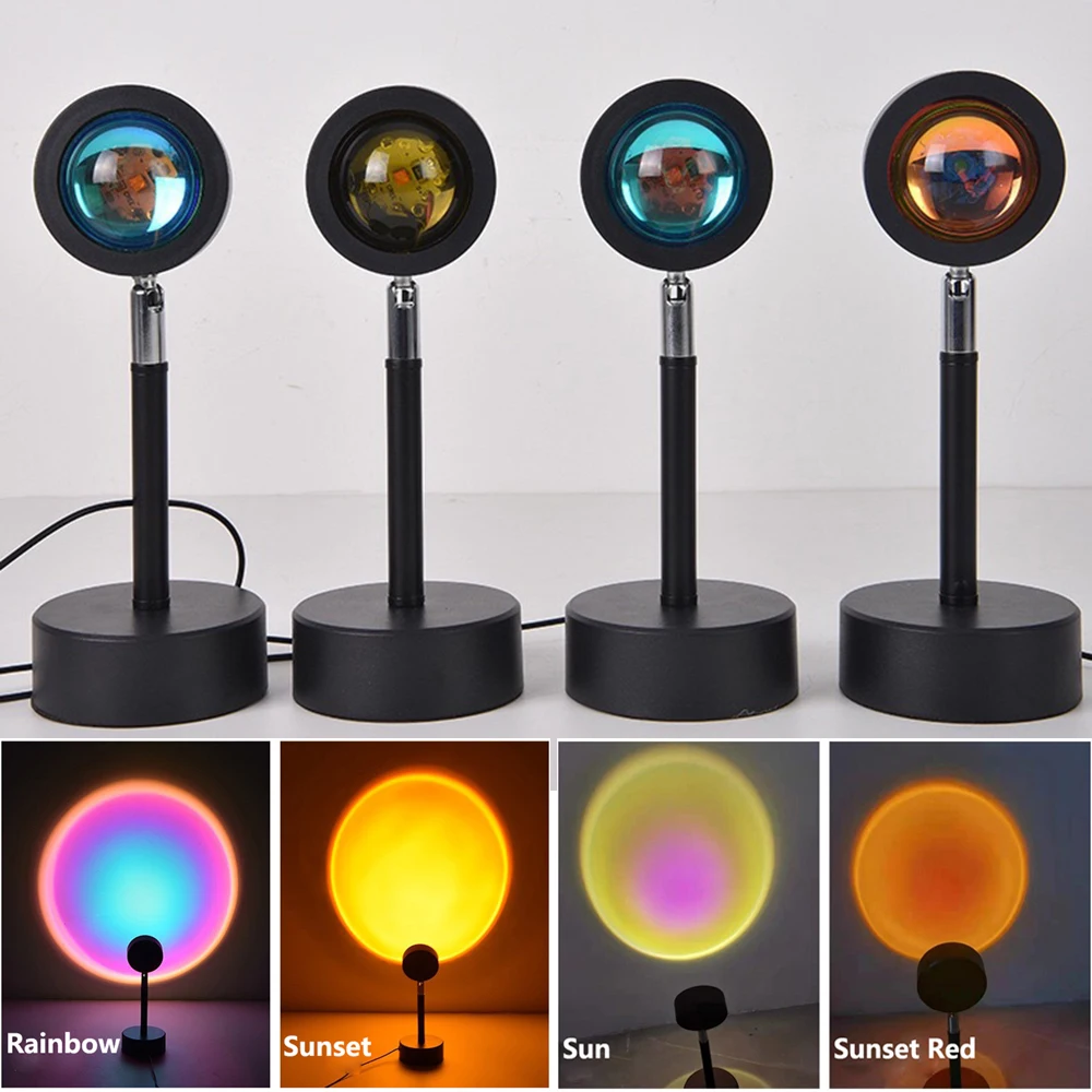 

Sunset LED Projector Night Light Projection Desk Lamp Rainbow Atmosphere Animation Lighting USB 5V For Home Wall Decoration