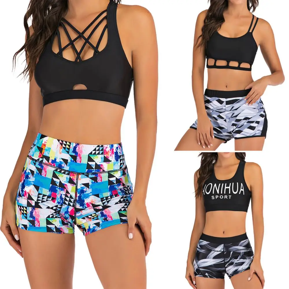 Женский купальник блузка топ шорты комплект для фитнеса бойфренд купальный