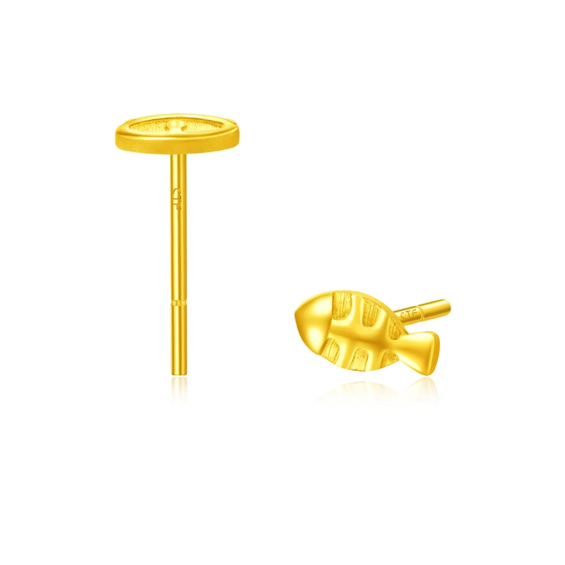 

New 24K Yellow Gold Earrings Women 999 Gold Cat Fish Stud Earrings