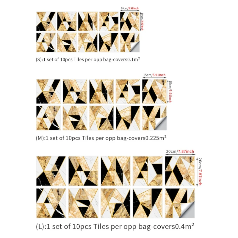 

New S/M/L Self-Adhesive Wall Tile Decals Stickers, Waterproof Backsplash Stickers for Kitchen Bathroom Decor Black Gold Line