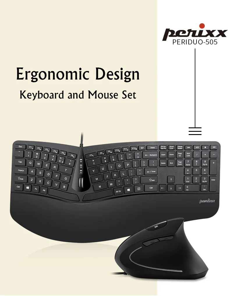 PERIXX PERIDUO-505 Эргономичный USB Проводная клавиатура и мышь набор Эргономичный ноутбук Рабочий стол Offce клавиатура и мышь набор