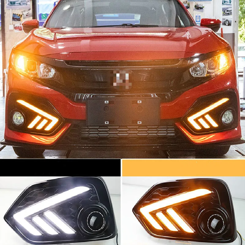 

2PCS For Honda CIVIC hatchback 2016 2017 2018 2019 Daytime Running Light LED DRL fog lamp Driving lights Yellow Turn Signal Lamp