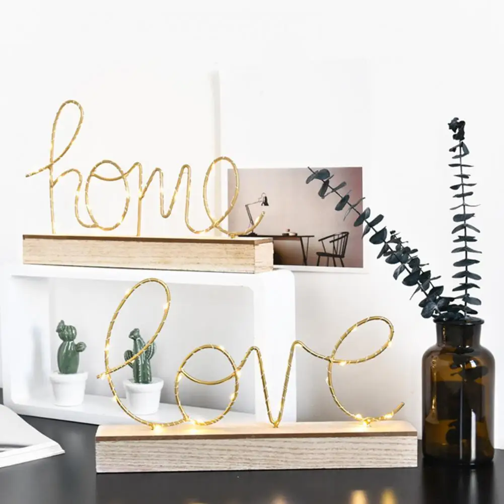 

Светодиодный светильник в скандинавском стиле, ночник с деревянным основанием и буквами, необходимые батарейки, домашний светящийся свети...