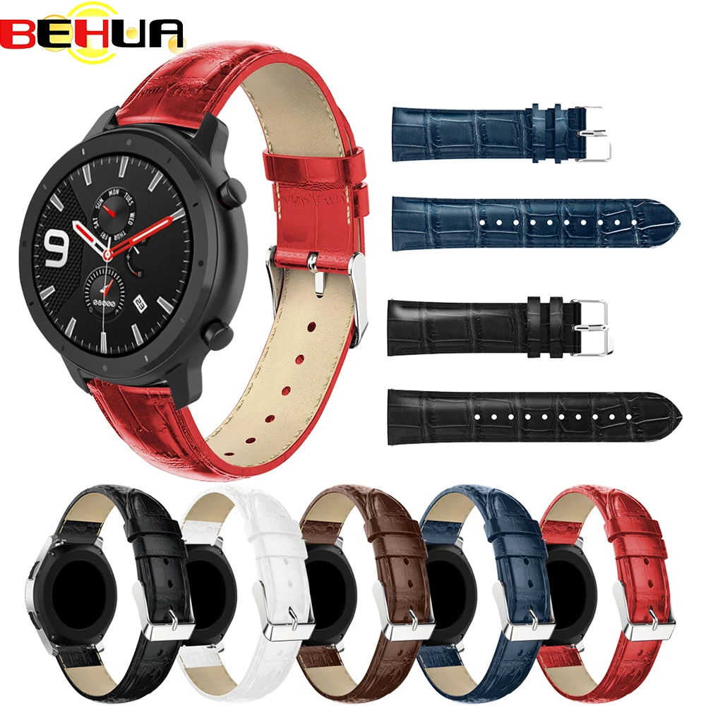Кожаный браслет для Xiaomi Amazfit GTR 47 мм 2 Stratos S 3 Haylou Solar LS05 ремешок часов | Электроника