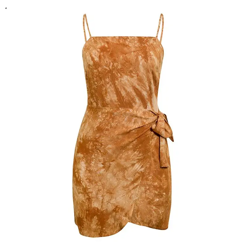 Короткое платье на бретельках летнее пляжное мини-платье с открытой спиной 2020 |