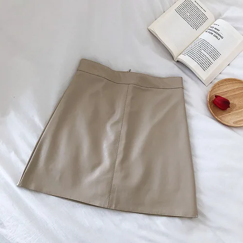 Neploe/черная высокая талия A Line Jupe Femme осенне-зимняя верхняя одежда мини Короткая Faldas Mujer облегающая кожаная юбка для женщин 46411 - Цвет: Apricot