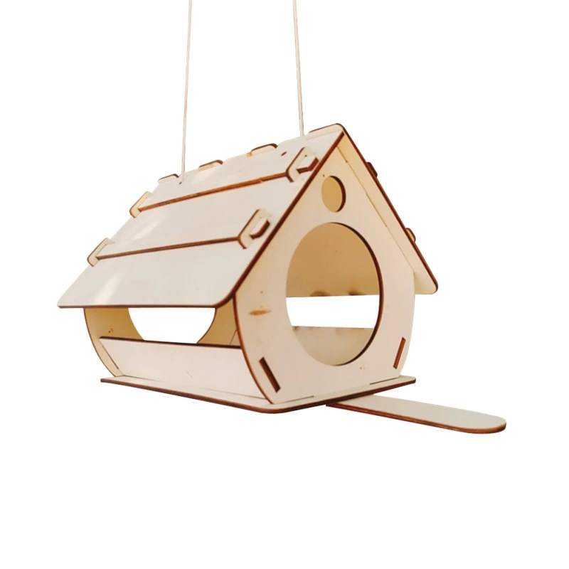 

Hanging Wooden Feeder DIY Assembling Garden Decoration Field Outdoor Bird Cage Feeding Garden Pendant Bird House