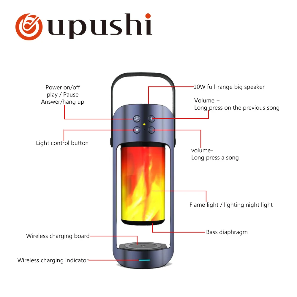 Портативный Bluetooth беспроводной динамик USB светодиодный открытый с пламенем