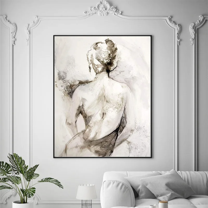 Винтажная картина маслом на спине для женщин черные и белые постеры принты