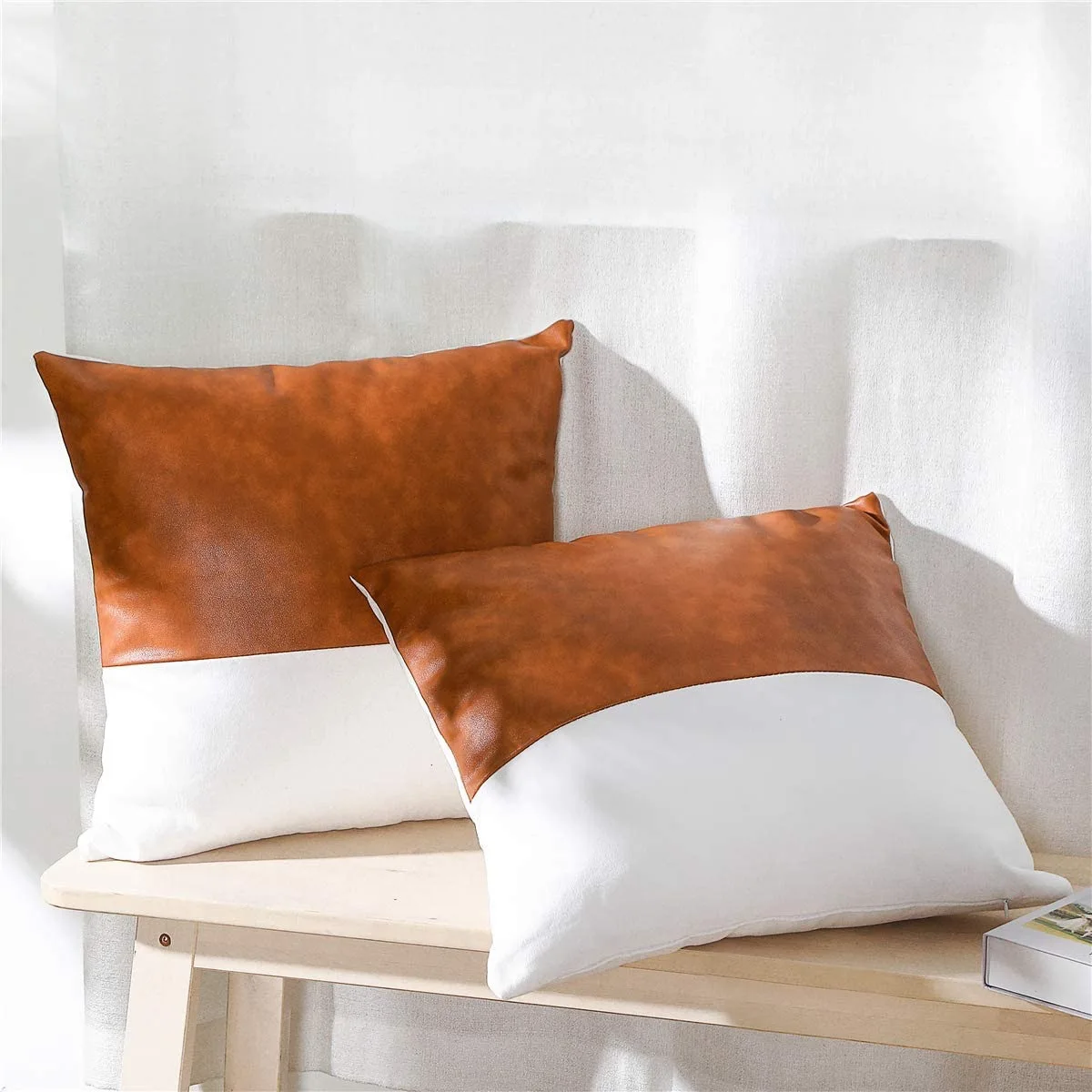 

PU leather canvas stitching pillowcase solid color 45x45cm Stitching pillow Cushion cover 30x50cm Lumbar pillowcase