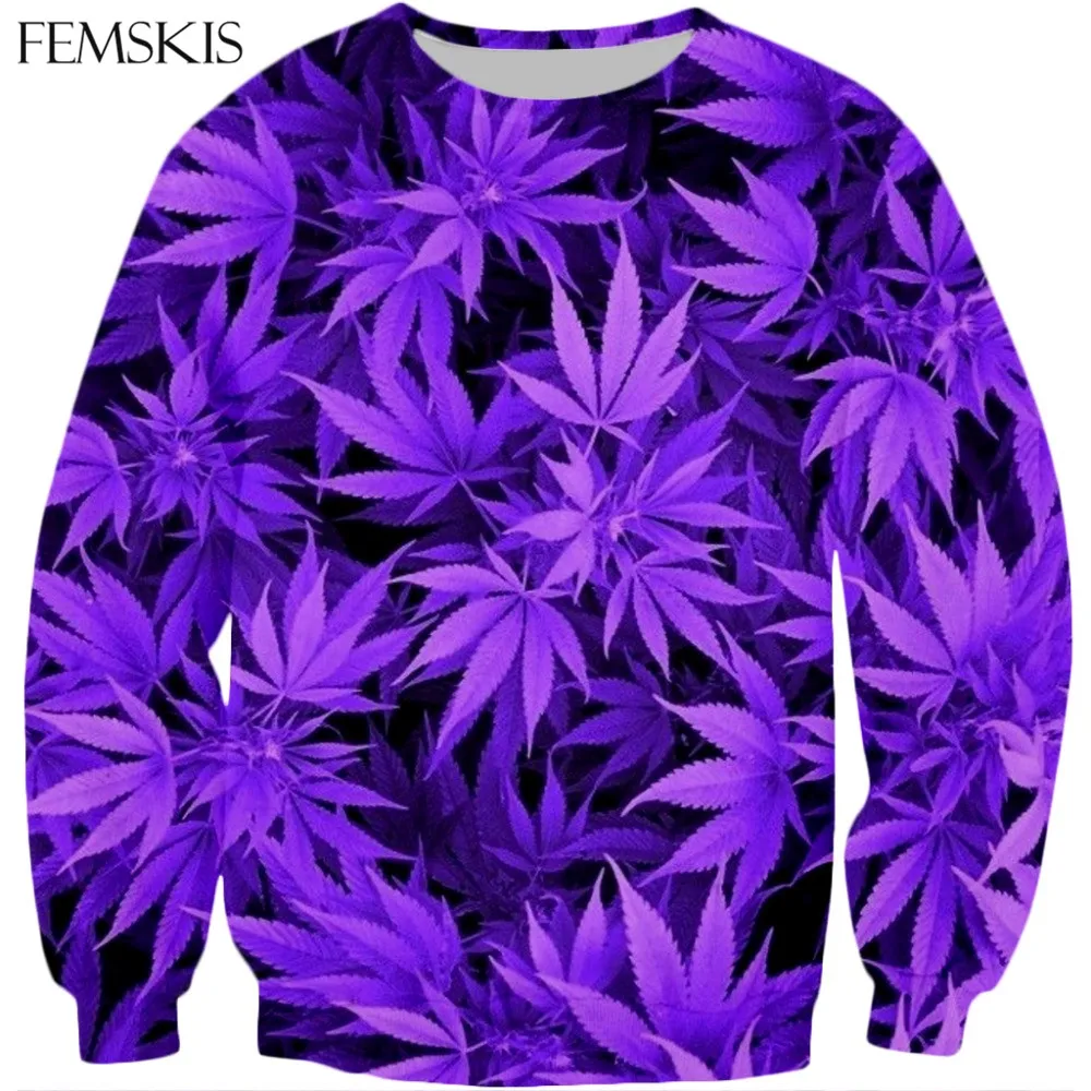 

FEMSKIS Mens 3D Purple Maple Leaf Printing Long Sleeved Pullover Women Casual Unisex 3D Print Sweatshirt Top Sweatshirts Clothes