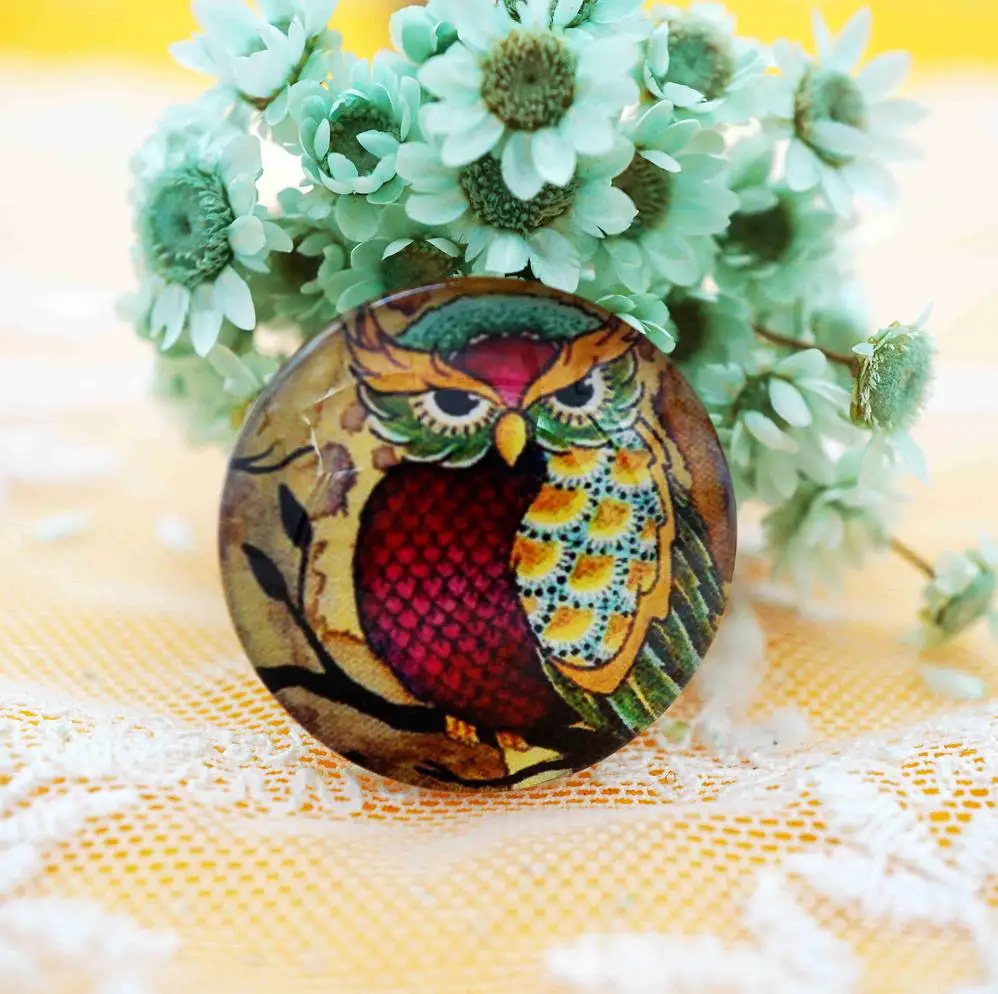 Round 2 шт./лот круглый Овальный 12 мм-40 мм стеклянный кабошон с совой для браслета, ожерелья, женщин, серьги, кольца, брошь, сделай сам, ювелирное изделие, ручная работа, поставка - Цвет: Round
