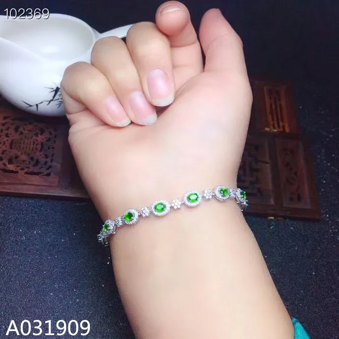 KJJEAXCMY boutique jewelry 925 sterling silver inlaid Natural emerald gemstone ladies bracelet support detection trendy