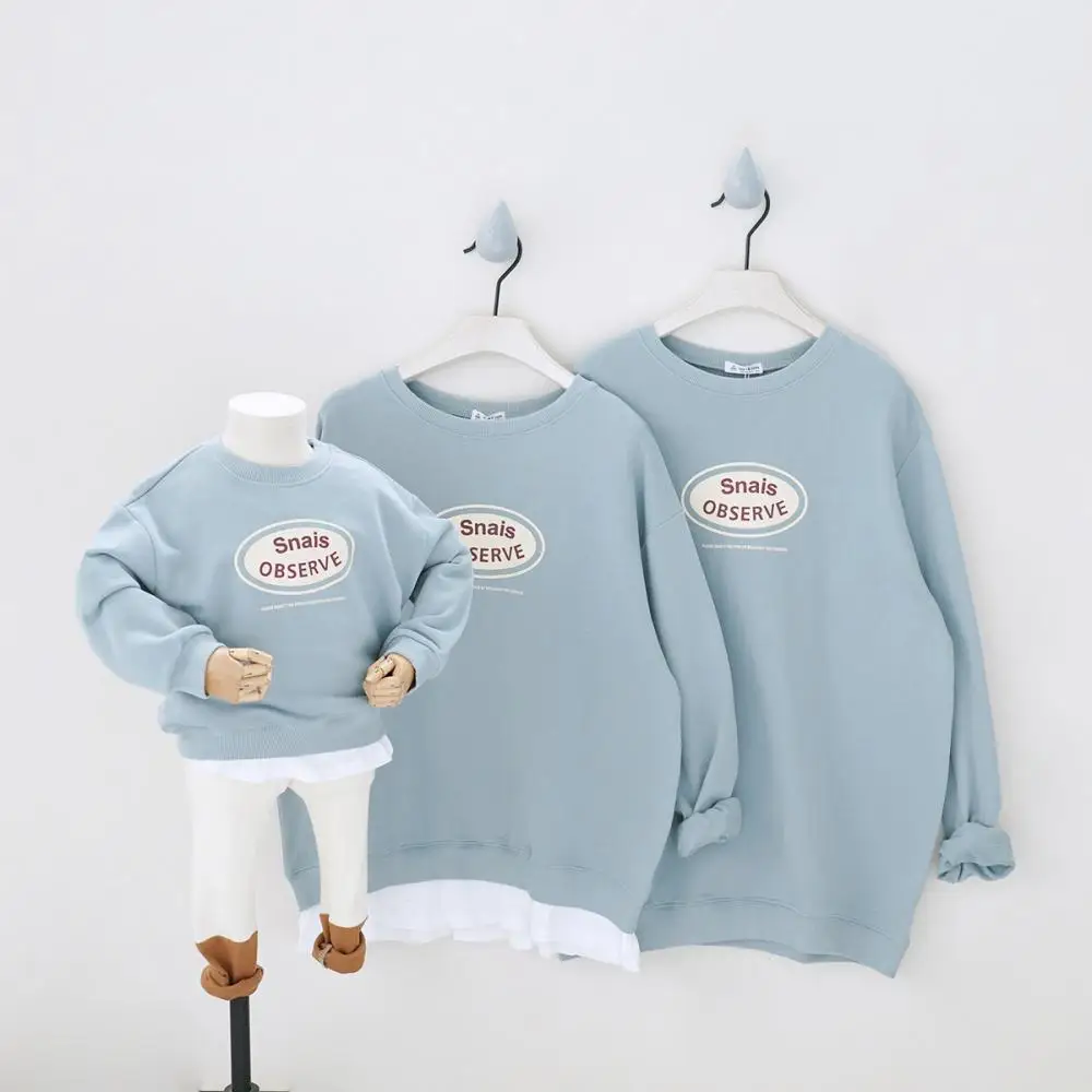

2021 Autumn Family Matching Clothes Mom and Daughter Blue Pink Sweatshirts Mother Dad Baby Girls Boys Families Clothing